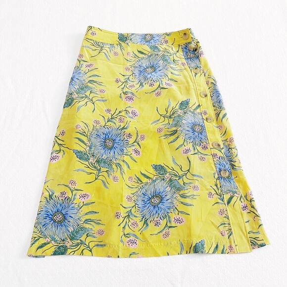 Madewell Silk Yellow Printed Flower Skirt A-Line XS - Picture 5 of 7